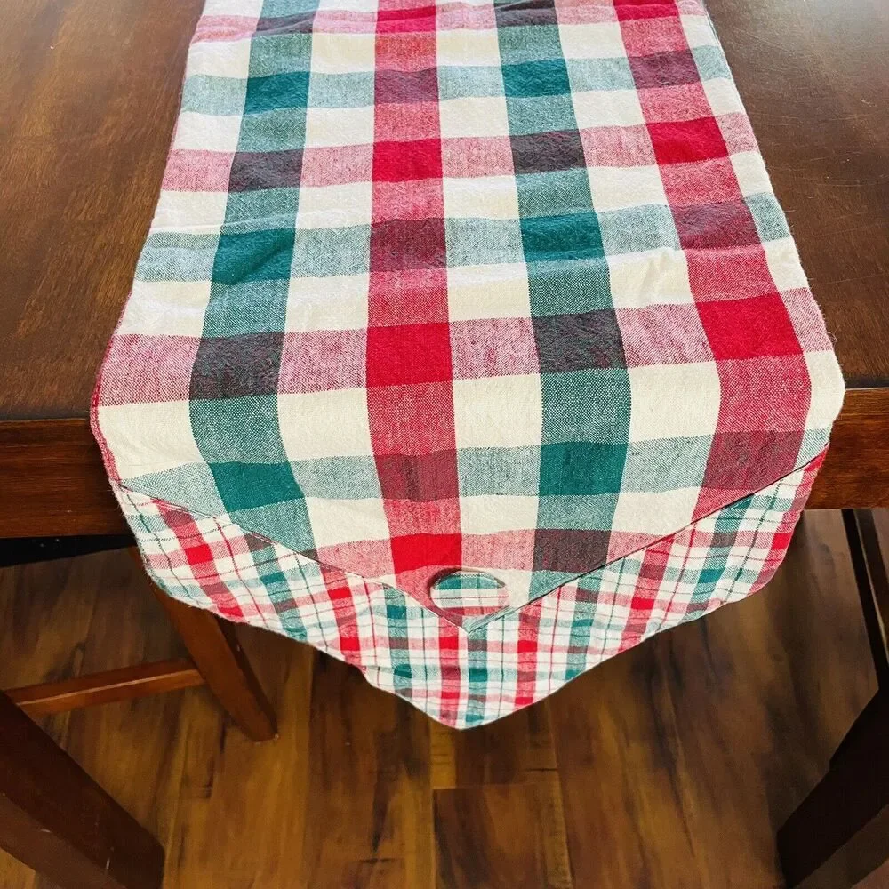 Muslin Check Table Runner Red Green Reversible‎ Farmhouse Country Xmas 12